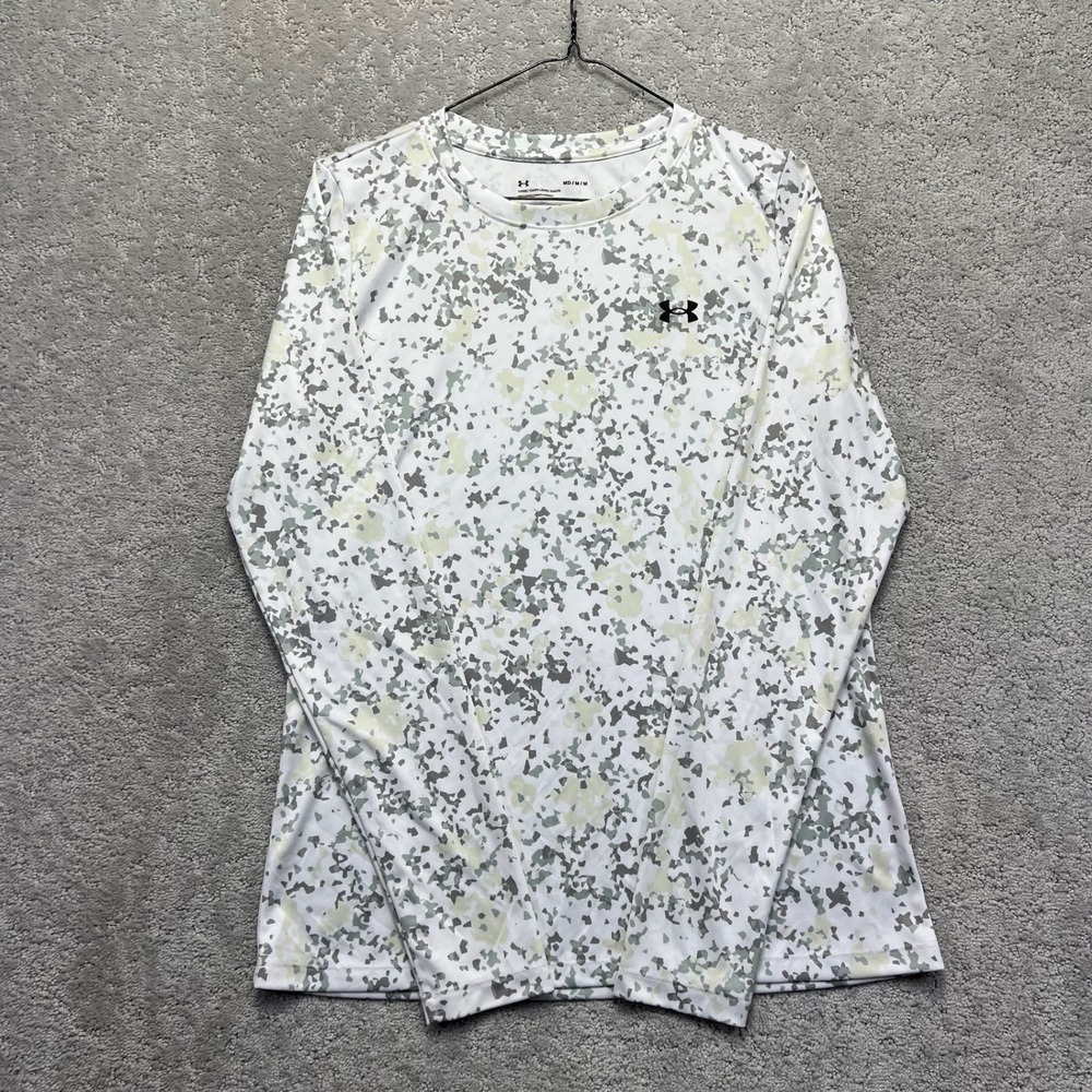 Under Armour T-Shirt Mens‎ M White Grey Camo Loose Fit Long Sleeve Activewear